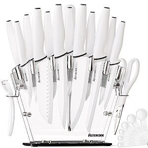 [Prime] 22-Piece Astercook Knife Set w/ Clear Block & Sharpener (White, Black or Pink) $24.99 + Free Shipping