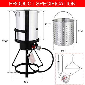 $70 FS WALMART by ZIMTOWN  30qt Outdoor Fryer Turkey Fryer Deep Fish Propane Boil Pot Outdoor Cooking 55000BTU