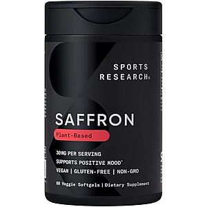 [Prime, SnS, AC] $12.57 | 60-Count Sports Research 30mg Pure Saffron Veggie Softgels at Amazon