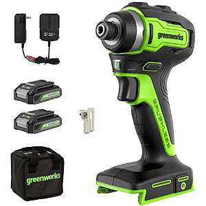 Greenworks 24V Brushless 1/4"1900 in./lbs. Impact Driver + (2) 2.0 Ah Batteries $65