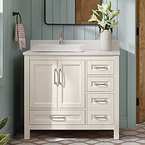 Bentworth 36 in. Single Semi-Recessed Sink Warm White Bath Vanity with White Engineered Marble Top (Assembled) $779