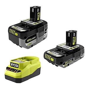 Ryobi ONE+ 18V Lithium Starter Kit with (1) 2.0 Ah Battery, (1) 4.0 Ah Battery, and Charger $76