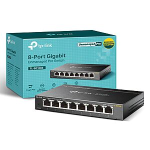TP-Link 8 Port Gigabit Switch Easy Smart Managed Desktop/Wall-Mount Sturdy Metal w/ Shielded Ports Support QoS, Vlan, IGMP and LAG (TL-SG108E) 10%CB for Prime Visa $21.19