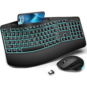[Prime] EDJO Wireless Ergonomic Keyboard & Mouse Combo w/ 7-Color Backlit Wave Keys & Wrist Rest $21.99 + Free Shipping
