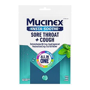40-Count Mucinex InstaSoothe Sore Throat + Cough Relief Medicated Drops (Alpine Herbs & Fresh Mint) $2.27 w/ S&S + Free Shipping w/ Prime or on $35+