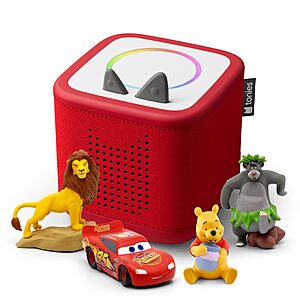Toniebox 2 Audio Player Disney Bundle for Kids 3+ with Lightning McQueen, Simba, Winnie The Pooh, and Baloo - Sunset Red