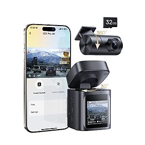 Baseus VD1 Pro Solar Dash Cam Front and Rear, 4K+1080P Dash Camera for Cars, Battery Powered Parking Mode, Starvis Night Vision, 32 GB Card Included $86.39