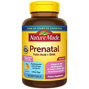 [S&S, AC] $7.31: Nature Made Prenatal Vitamins, Folic Acid + DHA, 90 Softgels