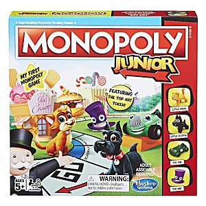 (Prime) Monopoly Junior Board Game for 4 Players, Ages 5 and up (Amazon Exclusive) $12.99