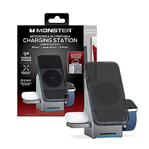Monster Qi2 3-in-1 Magnetic Wireless Charger Stand for iPhone, Apple Watch & AirPods (Includes Adapter & Cable) $34.28 + Free S&H w/ Walmart+ or $35+ orders