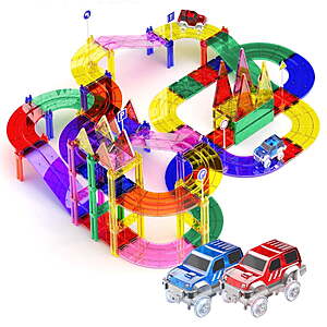 $56.69 (after coupon applied) PICASSO TILES 81 PCS Magnetic Race Track Building Blocks Set with 2 Racing Toy Cars for Kids