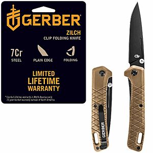 [Prime] Gerber Zilch 3.1" Plain Edge Folding Pocket Knife (Coyote Brown) $14.70 + Free Shipping