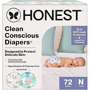 $18.36 or less S&S/Clip Q The Honest Company Daytime Diapers, All the Alpacas, Size Newborn, 72 Count