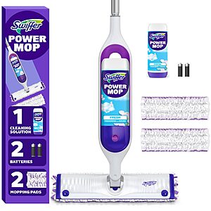 PRIME $18.94 Swiffer PowerMop Mopping Kit for Floor Cleaning, Set Includes 1 Power Mop, 2 Replacement Pads, 1 Liquid Solution Refill, 2 Batteries, No