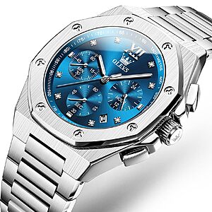 OLEVS Watch Men Luxury Silver Stainless Steel Dress watch