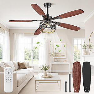 [Prime] $37.39: BLNAN 52" Caged Ceiling Fan with Light & Remote, 6 Speeds, 5 Blades, Quiet <35dB at Amazon