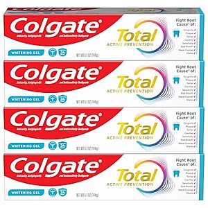 [SnS, AC] $8.90* | 4-Pk 5.1-Oz Colgate Total Active Prevention Whitening Gel Toothpaste at Amazon ($2.23 each)