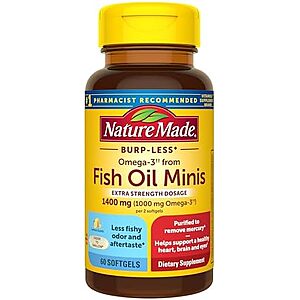 [SnS, AC] $4.53* | 60-Count Nature Made Omega 3 1400mg Fish Oil Minis Softgels at Amazon