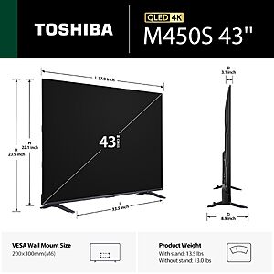 TOSHIBA 43" Class M450 Series QLED 4K UHD Smart Fire TV, Voice Remote with Alexa, Stream Live TV Without Cable $139.99
