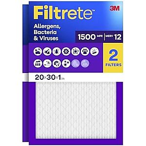 [SnS] $16.44 | Filtrete 20x30x1 Air Filter, MERV 12, MPR 1500, 2 HVAC Filters at Amazon