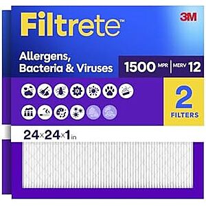 [SnS] $16.44 | Filtrete 24x24x1 Air Filter, MERV 12, MPR 1500, 2 HVAC Filters at Amazon