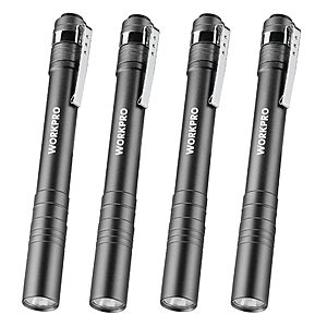 Prime, $7.59, batts included, 4 pack, WORKPRO LED Pen Light, Aluminum Pen Flashlight