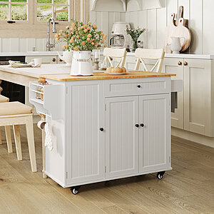 Winston Porter Modern Wood Top Rolling Kitchen Island Cart w/ Drop Leaf (White)  $164.99 + Free Shipping