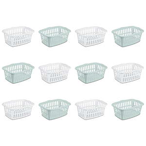 Sterilite Small 1.5 Bushel Rectangular Laundry Basket, Ideal for Basic Laundry Needs, 12 Pack Assorted, 6 White and 6 Mint $7.51