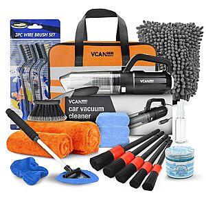 Prime Members: 25-Piece Car Interior & Exterior Detailing Kit w/ 10,000Pa Vacuum, Brush Set & Windshield Cleaner Tool $28.79 + Free Shipping