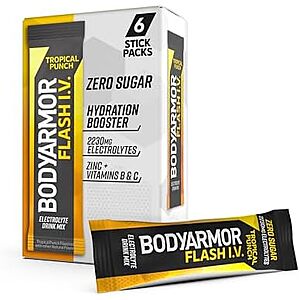 [Prime, SnS, AC] $3.19 | 6-Count BODYARMOR Flash I.V. Electrolyte Packets (Tropical Punch) at Amazon