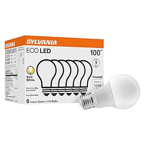 Prime Members: 6-Pack Sylvania ECO LED A19 Light Bulb (100W Equivalent, 2700K Soft White) $7.20 + Free Shipping