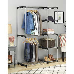 Whitmor Double Rod Freestanding Closet System w/ 5 Shelves & 2 Hanging Bars (Silver & Black) $15.12 + Free Shipping w/ Walmart+ or on $35+