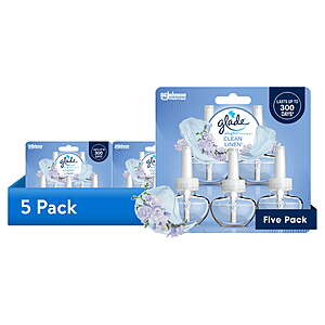 $26.43 - (5 pack) Glade PlugIns Scented Oil 5 Refills, Air Freshener, Clean Linen, Essential Oil Infused Wall Plug In, 3.35 FL oz, 5 Refills