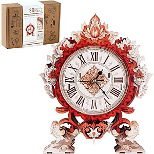 Prime: 25-Piece 11.8" Rnfinewow 3D Wooden Flame Flower Working Clock Puzzle Kit  $8.49 + Free Shipping