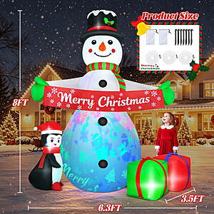 Yexmas 8FT Christmas Inflatable Snowman Blow Up Yard Decor with 360° Colorful Projection, Music On/Off, Penguin, Gift Boxes, Merry Christmas Banner for Outdoor Yard Decor $41.99
