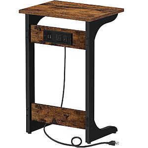 [Prime] $18.56: TUTOTAK C Shaped End Table with Charging Station(Brown) at Amazon