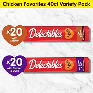 $14.34 PRIME S&S or less 40ct: Delectables Squeeze Up Non-Seafood Chicken Variety Pack,  Squeezable Puree, Lickable Wet Cat Treats, 0.5 Ounces Tube,