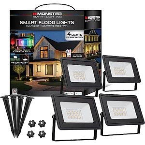 Prime Members: 4-Pack Monster Multi-Color Outdoor Smart Flood Lights $40 + Free Shipping