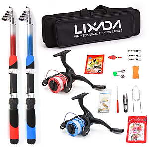 Fishing Rod Reel Combo Full Kit with 2PCS 2.1m Telescopic Fishing Rods 2PCS Spinning Reels Fishing Lures Hooks Accessories Fishing Bag - $18.62