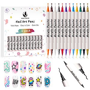 Nail Art Pens Set, 12 Colors Nail Art Markers, Quick-Drying Acrylic Paint Markers
