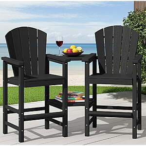 2-Piece Seerwall Bar Height HDPE Adirondack Chairs Set w/ Detachable Double Layer Connecting Tray (Black) $179.99 + Free Shipping