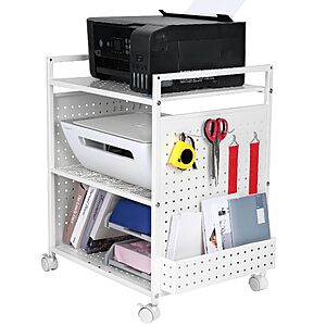 Mythinglogic 3-Tier Rolling Printer Stand with Pegboard and File Holder $37.99