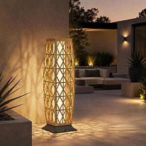 Grand patio Outdoor Floor Lamp Solar Lantern, Water-Resistant Natural Wicker Boho Patio Light with 50/100 Lumens Dual Brightness $66.49