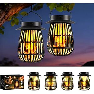 [Lightning Deal] $19.99* | 4-Pk Kyekio Gen2 Flame LED Solar or USB Rechargeable Lanterns at Amazon
