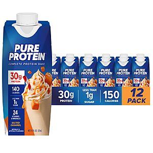 [S&S]Pure Protein Salted Caramel Shake, Ready to Drink and Keto-Friendly, 12 Ct $19.28
