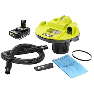 RYOBI ONE+ 18V Cordless 5 Gal. Bucket Top Wet/Dry Vacuum with ONE+ 18V 2.0 Ah Lithium Battery $74.97