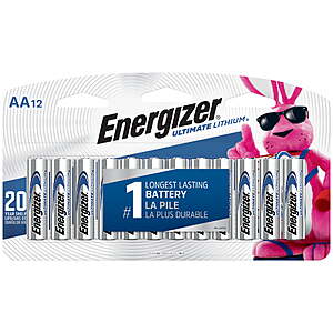 Energizer Ultimate Lithium AA Batteries (12 Pack), Double A Batteries $19.95