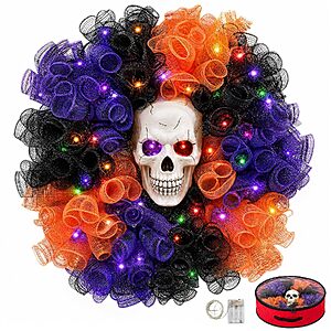 [Prime] 24" Wizcave Halloween Skull Wreath w/ Color-Changing Lights $12.59 + Free Shipping