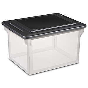 Sterilite File Box, Clear Plastic Bin with Black Lid, Letter or Legal-sized File Storage, Black $8.97