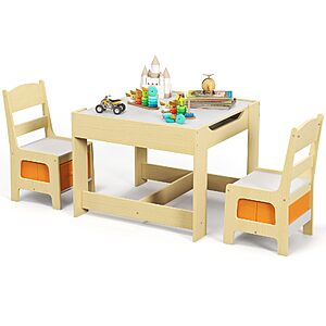 Costzon Toddler Table and Chair Set, 3-in-1 Wooden Kids Table with Storage - $60.85